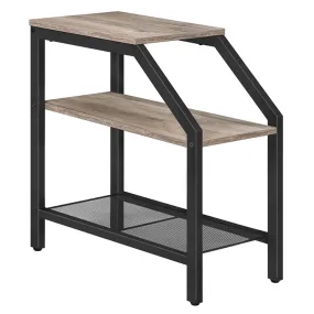 Bijzettafel, nachtkastje met 3 planken, smalle industriële banktafel voor kleine ruimtes, metalen frame, stevig en gemakkelijk t